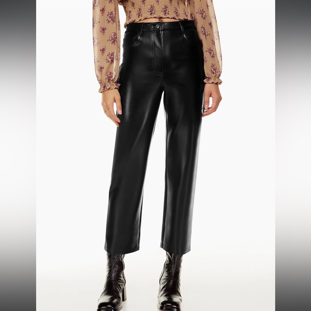 Aritzia Black Faux Leather Cropped Straight-Leg Pants